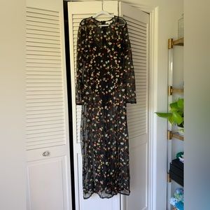 NWOT Sheer black floral embroidered maxi dress with black slip from Honey Punch